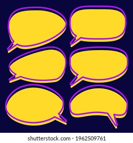 Set doodle speech bubbles on a dark background, vector speaking or talk bubble , icon text or communication