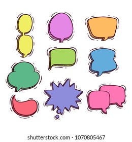set of doodle speech or chat bubbles icons on white background