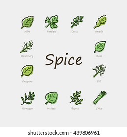 Set of doodle spice icons.