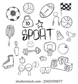 SET OF DOODLE SPORT ICON ILLUSTRATION HAND DRAWN STYLE