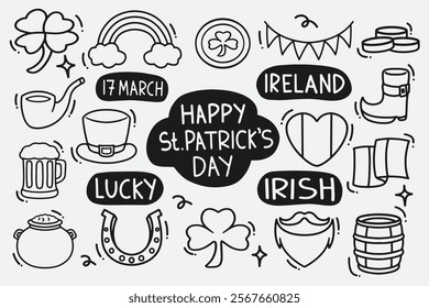 set of doodle st. patrick day good for background, element design, icon, wallpaper, print design etc