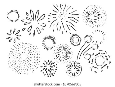 set of doodle starburst isolated on white background hand drawn from sunburst. design elements. vector illustration.