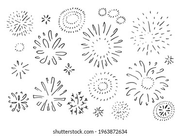 conjunto de starburst de doodle aislado en la mano de fondo blanco extraída del sol. elementos de diseño. ilustración vectorial.