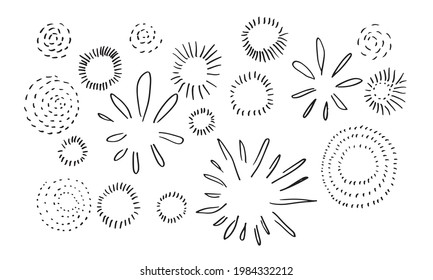 set of doodle starburst isolated on white background hand drawn from sunburst. design elements. vector illustration.