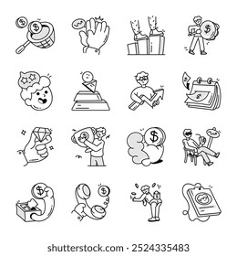 Set of Doodle Style Business and Finance Icons 

