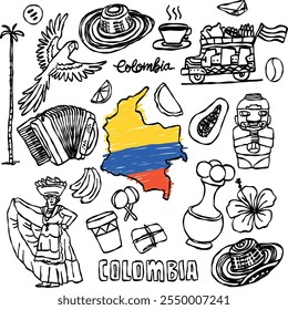 Set of doodle style Colombia illustrations