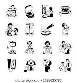 Set of Doodle Style Dentist Equipment Illustrations 

