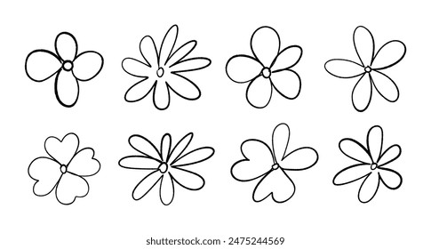 Set of doodle style flowers to decorate your design. Vector hand drawn flowers.