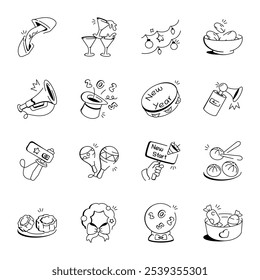 Set von Doodle Stil Neujahr Dekoration Symbole 

