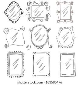 Set of doodle style picture frames in black and white  