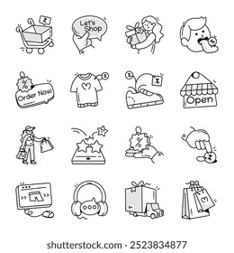 Set of Doodle Style Shopping Sale Icons

