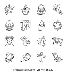 Set of Doodle Style Springtime and Blooming Icons