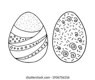 Set in doodle style of two eggs. Easter eggs Hand drawn decorative elements. Vector outline illustration.