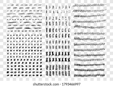 Set of doodle style various marker borders, wavy lines and strokes. Black hand drawn design elements on transparent background. Vector illustration