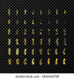 Set von doodle Stil verschiedene Marker-Ränder und Striche. Gold handgezeichnete Designelemente auf dunkeltransparentem Hintergrund. Vektorgrafik