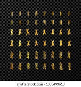 Set von doodle Stil verschiedene Marker-Ränder und Striche. Gold handgezeichnete Designelemente auf dunkeltransparentem Hintergrund. Vektorgrafik