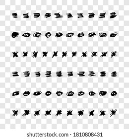Conjunto de doodle estilo varias líneas onduladas y trazos. Elementos de diseño dibujados a mano negra sobre fondo transparente. Ilustración del vector