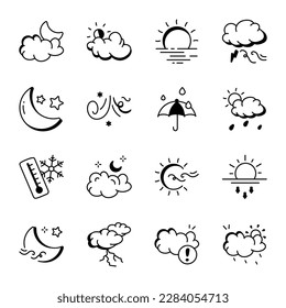 Set of Doodle Style Weather Icons 

