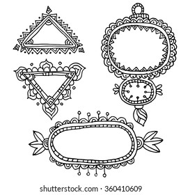 Set with doodle stylized tablets. Black outlines on the white background. EPS10 Vector.