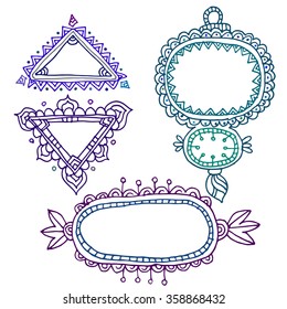 Set with doodle stylized tablets. Colorful outlines on the white background. EPS10 Vector.