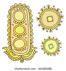 Set with doodle stylized tablets. Colorful on the white background. EPS10 Vector.