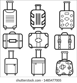 Set of doodle suitcase. Hand drawn vector illustration.