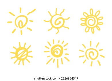 set of doodle sun.Design elements. vector illustration.