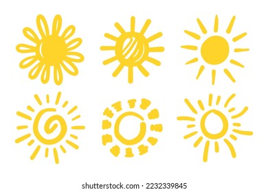 set of doodle sun.Design elements. vector illustration.