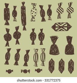 set of doodle sweets in retro style