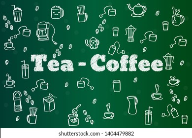 set doodle tea and coffee vector illustration 