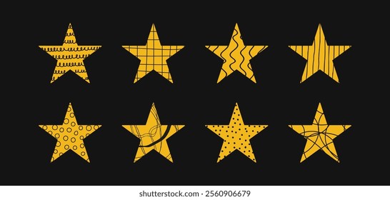 Set of doodle textured vector stars