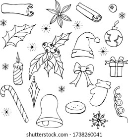 Set of doodle things for Christmas greetings. Vector hand draw  Illustration EPS10