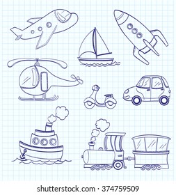 set of doodle transport. vector