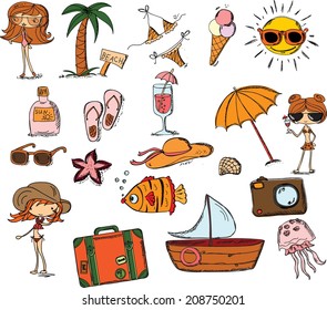 Set of doodle travel icons