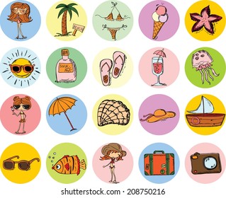 Set of doodle travel icons