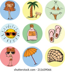Set of doodle travel icons 