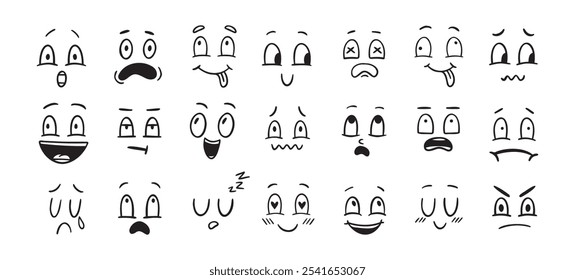Set of doodle various emotions. Hand drawn drawing cute face collection. Vector illustration