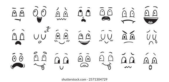 Set of doodle various emotions. Hand drawn drawing cute face collection. Vector illustration