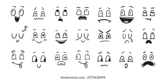 Set of doodle various emotions. Hand drawn drawing cute face collection. Vector illustration