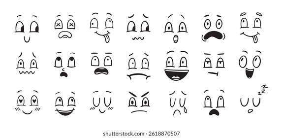 Set of doodle various emotions. Hand drawn drawing cute face collection. Vector illustration