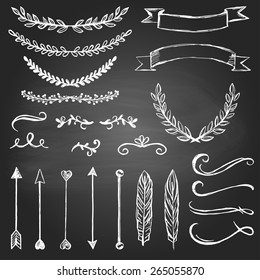 Set of doodle vector design elements on the blackboard