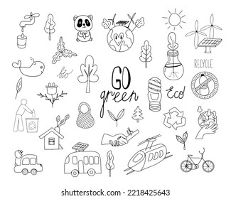 set of doodle vector eco sustainability doodle icons