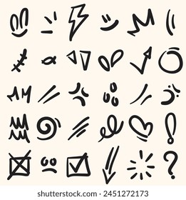 Set of doodle vector elements with illustration style doodle and line art