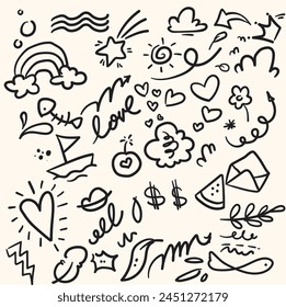 Set von Doodle Vektorgrafik Elemente mit Illustrationsstil Doodle und Line Art