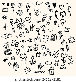Set of doodle vector elements with illustration style doodle and line art