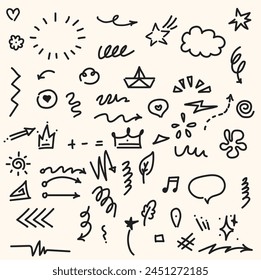 Set of doodle vector elements with illustration style doodle and line art