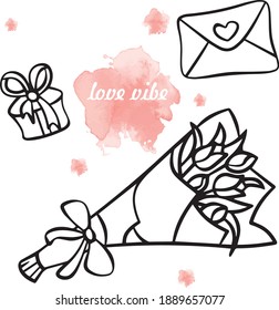 Set doodle vector elements for valentine's day cards, posters, wrapping and design. Hand drawn heart, isolated on white backdrop. 

