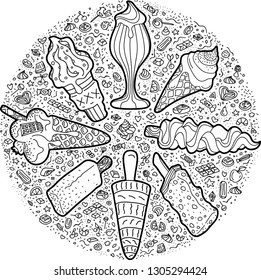 Set of doodle vector ice-cream isolated on white background