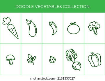 Set of doodle vegetables vector. Icon set of healthy food. Vegetarian sign. Isolated on white background. Vector eps 10.
