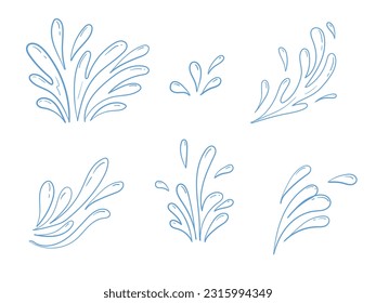 Set of doodle water splash in handdrawn style on white background